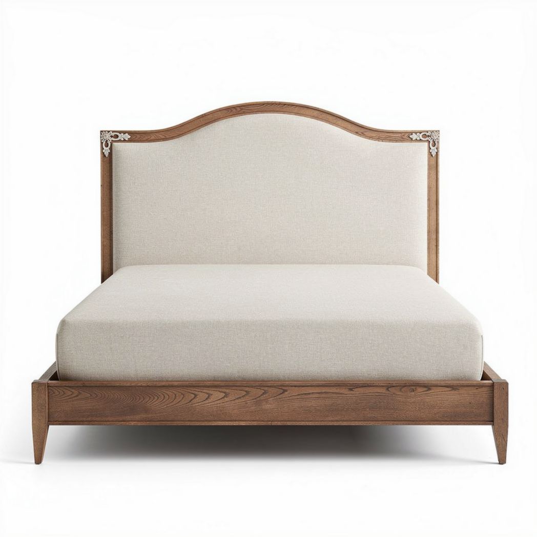 Houten bedombouw voor de slaapkamer met stoffen hoofdeinde - 200 x 160 x 50cm