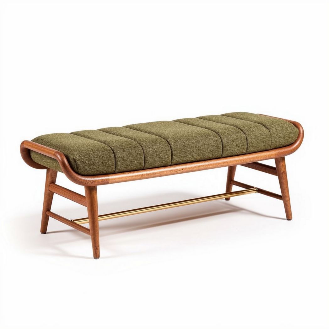 Bank van stof voor de hal met houten onderstel - 120 x 40 x 45cm